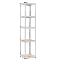Raft metalic de depozitare cu 5 polite reglabile MDF, structura zincata, capacitate 500 kg, 40x40x180 cm, gri