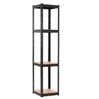 Raft metalic de depozitare cu 4 polite reglabile MDF, capacitate 400 kg, 40x40x180 cm, negru