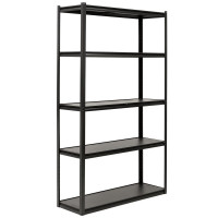 Raft metalic de depozitare cu 5 polite reglabile MDF, capacitate 750 kg, 120x40x200 cm, negru