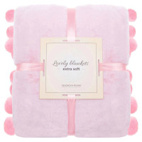 Patura pufoasa cu pampoane, 2 persoane, 200x220cm, roz Patura pufoasa cu pampoane, 2 persoane, 200x220cm, roz