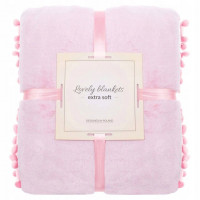 Patura pufoasa cu pampoane mici, 2 persoane, 200x220cm, roz Patura pufoasa cu pampoane mici, 2 persoane, 200x220cm, roz