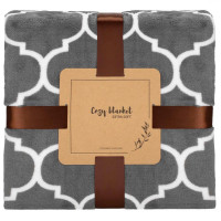 Patura pufoasa pentru 2 persoane, 200x220cm, cu model trifoi marocan, gri inchis Patura pufoasa pentru 2 persoane, 200x220cm, cu model trifoi marocan, gri inchis