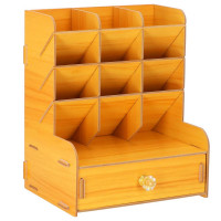 Organizator pentru birou, din lemn, cu 10 compartimente si sertar Organizator pentru birou, din lemn, cu 10 compartimente si sertar