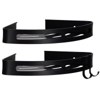 Set de 2 rafturi de baie pentru colt cu 2 sisteme instalare pe perete, aluminiu, 27x20x4cm, negru Set de 2 rafturi de baie pentru colt cu 2 sisteme instalare pe perete, aluminiu, 27x20x4cm, negru