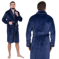 Halat de baie pentru barbati pana la genunchi, marimea L/XL, albastru marin Halat de baie pentru barbati pana la genunchi, marimea L/XL, albastru marin