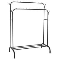 Suport pentru haine cu cadru metalic, cu sina dubla de agatat si carlige cuier, 55x110x146cm, negru