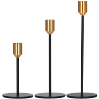 Set 3 suporturi decorative pentru lumanari din metal, tip sfesnic, cu inaltimi de 14, 20 si 25 cm, design elegant pentru decoratiuni festive si realiz