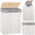 Cos pentru rufe din bambus, pliabil, cu 2 compartimente, volum 105 L, 63x52x33 cm, alb si gri [14]