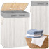Cos pentru rufe din bambus, pliabil, cu 2 compartimente, volum 105 L, 63x52x33 cm, alb si gri [7]