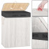 Cos pentru rufe din bambus, pliabil, cu 2 compartimente, volum 105 L, 63x52x33 cm, alb si gri inchis [21]