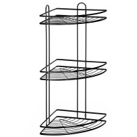Etajera de colt pentru dus, cu 3 polite, montaj pe perete, inox, 25x25x59 cm, negru