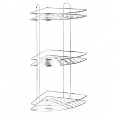 Etajera de colt pentru dus, cu 3 polite, montaj pe perete, inox, 25x25x59 cm, argintiu