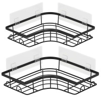 Set 2 polite de colt pentru dus, metalice cu montaj autoadeziv, inox, negru