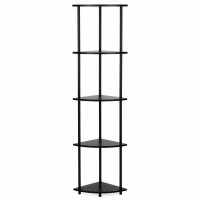 Raft de colt cu 5 polite, MDF, cadru metalic, 148x30x30 cm, negru