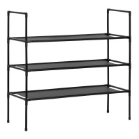 Raft pantofi cu 3 polite, structura metalica si rafturi textile, 72x28x70 cm, negru