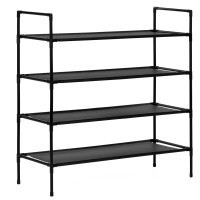 Raft pantofi cu 4 polite, structura metalica si rafturi textile, 72x28x75 cm, negru Raft pantofi cu 4 polite, structura metalica si rafturi textile, 72x28x75 cm, negru