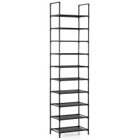 Raft pantofi inalt cu 10 polite, structura metalica si rafturi textile, 45x28x178 cm, negru