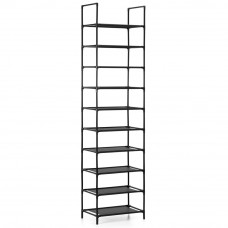 Raft pantofi inalt cu 10 polite, structura metalica si rafturi textile, 45x28x178 cm, negru