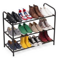 Raft metalic pentru pantofi cu 3 niveluri, capacitate 15 kg, 66x28x53 cm, negru