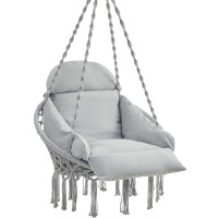 Scaun rotund Sersimo tip leagan suspendat cu perna pentru casa sau gradina, gri Scaun rotund Sersimo tip leagan suspendat cu perna pentru casa sau gradina, gri