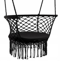 Scaun rotund tip leagan suspendat pentru casa sau gradina, cu franjuri, 150kg, cu perna, negru Scaun rotund tip leagan suspendat pentru casa sau gradina, cu franjuri, 150kg, cu perna, negru