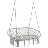 Scaun dublu tip leagan suspendat pentru casa sau gradina, Sersimo, cu franjuri, gri
