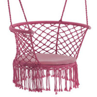 Scaun rotund tip leagan suspendat pentru casa sau gradina, cu franjuri, 150kg, cu perna, roz Scaun rotund tip leagan suspendat pentru casa sau gradina, cu franjuri, 150kg, cu perna, roz