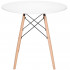 Masa dining bucatarie, rotunda, diametru 80 cm, inaltime 75 cm, Blat MDF, Picioare lemn, Alb [6]