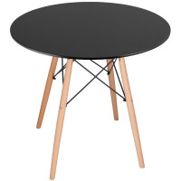Masa dining bucatarie, rotunda, diametru 80 cm, inaltime 75 cm, Blat MDF, Picioare lemn, Negru