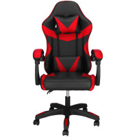 Scaun birou pentru gaming, ergonomic, suport lombar si tetiera, 114-123x55x50 cm, negru si rosu