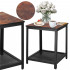 Masa de cafea patrata, noptiera cu cadru otel si polita de depozitare, 45x45x55 cm, maro rustic [5]