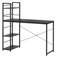 Birou cu blat MDF si rafturi laterale, cadru metalic, 120x48x122 cm, negru Birou cu blat MDF si rafturi laterale, cadru metalic, 120x48x122 cm, negru