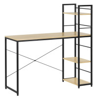 Birou cu blat MDF si rafturi laterale, cadru metalic, 120x48x122 cm, maro deschis