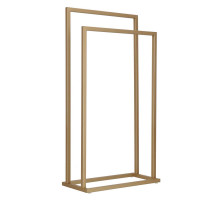 Suport metalic de baie pentru prosoape, cu 2 standuri, 86 cm, auriu mat