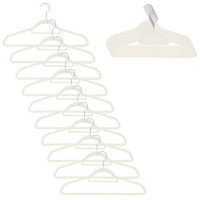 Set de 20 de umerase pentru haine, din velur, cu carlig rotativ, 45x23 cm, ecru