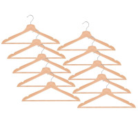 Set de 10 umerase din lemn cu carlig cromat rotativ, forma ergonomica, 43x21 cm, maro natur Set de 10 umerase din lemn cu carlig cromat rotativ, forma ergonomica, 43x21 cm, maro natur