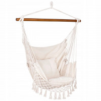 Hamac tip leagan suspendat pentru casa sau gradina HM22, crem cu perne, 130x100cm, 150kg