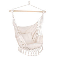 Hamac tip leagan suspendat pentru casa sau gradina HM40, crem, cu perne, 130x100cm, 150kg