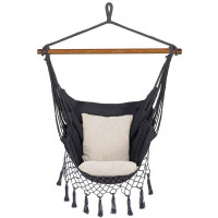 Hamac tip leagan suspendat pentru casa sau gradina HM43, gri inchis cu perne, 130x100cm, 150kg