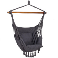 Hamac tip leagan suspendat pentru casa sau gradina HM45, gri inchis cu perne, 130x100cm, 150kg Hamac tip leagan suspendat pentru casa sau gradina HM45, gri inchis cu perne, 130x100cm, 150kg