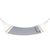 Hamac Dublu cu Bara Stabilizatoare din Lemn, HM55, Capacitate 250kg, 200x140cm, gri Hamac Dublu cu Bara Stabilizatoare din Lemn, HM55, Capacitate 250kg, 200x140cm, gri