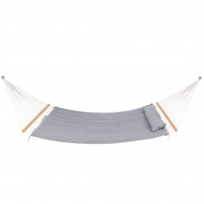 Hamac Dublu cu Bara Stabilizatoare din Lemn, HM55, Capacitate 250kg, 200x140cm, gri Hamac Dublu cu Bara Stabilizatoare din Lemn, HM55, Capacitate 250kg, 200x140cm, gri