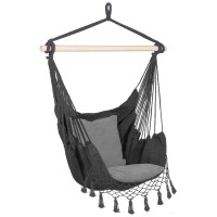 Hamac tip leagan suspendat pentru casa sau gradina, gri cu perne, 130x100cm, 150kg Hamac tip leagan suspendat pentru casa sau gradina, gri cu perne, 130x100cm, 150kg