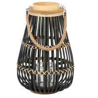 Lampion decorativ din lemn cu insertie din sticla, 25x40 cm, negru