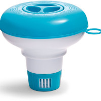 Dispenser chimic plutitor pentru piscina Intex 29040NP, 13 cm, plastic PP, alb si albastru