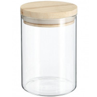 Borcan etans 5Five din sticla borosilicata cu capac lemn natural, 0.6 l, transparent