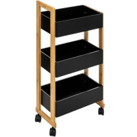 Etajera cu roti Atmosphera Natureo cu 3 niveluri, bambus si MDF, 41x20x81 cm, negru