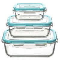 Set 3 recipiente 5Five Clipeat din sticla borosilicata, cu capace etanse, 330ml / 800ml / 1730ml, transparent