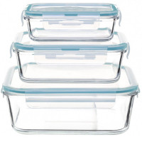 Set 3 caserole din sticla patrate 5Five Clipeat, capac albastru, 2.2L + 800ml + 330ml Set 3 caserole din sticla patrate 5Five Clipeat, capac albastru, 2.2L + 800ml + 330ml