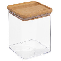 Cutie depozitare 5Five Eske patrata 1L, capac bambus, PS transparent